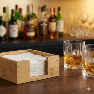 Square Natural Bamboo Cocktail Napkin Holder